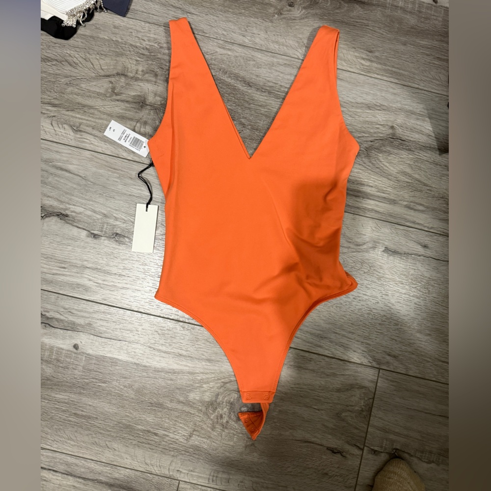 Aritzia Orange V-Neck Bodysuit